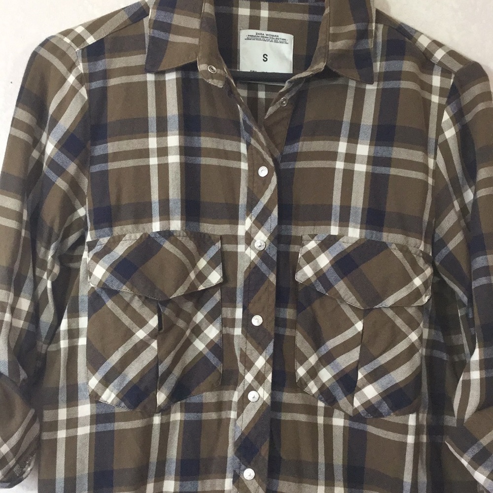 Zara Women Lightweight Flannel Shirt Snap Front S - Picture 3 of 8